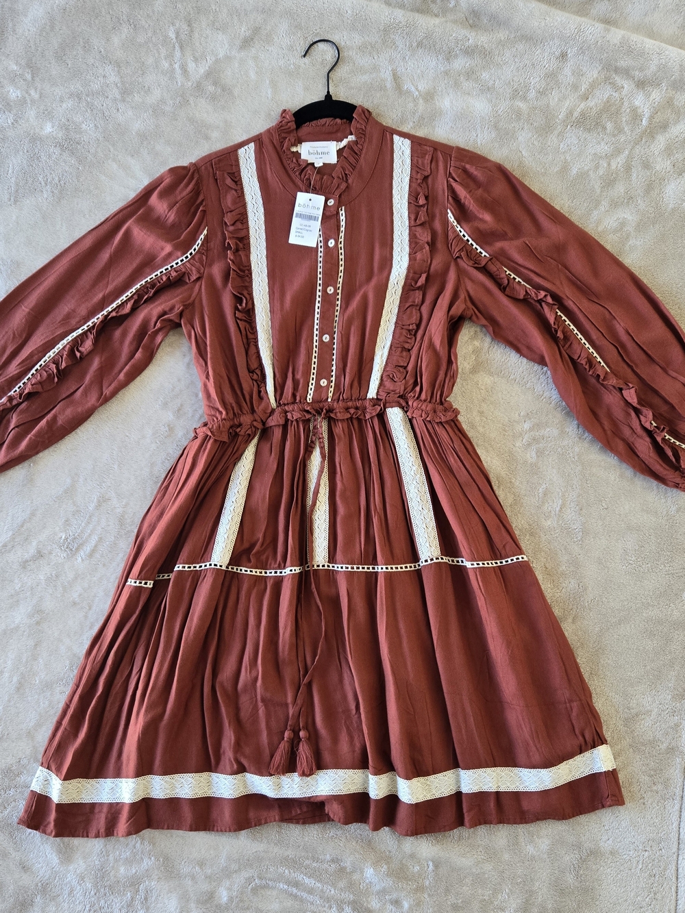 BNWT Boheme Boho Ruffle Long-Sleeve Midi Dress